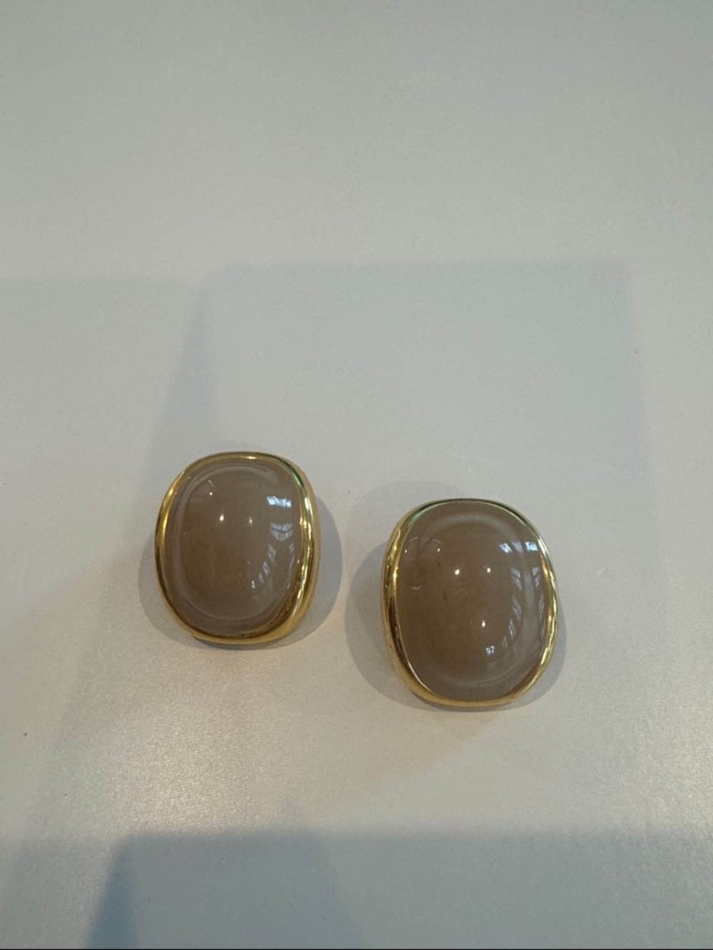 Gold-Trim Taupe Cabochon Clip Earrings -